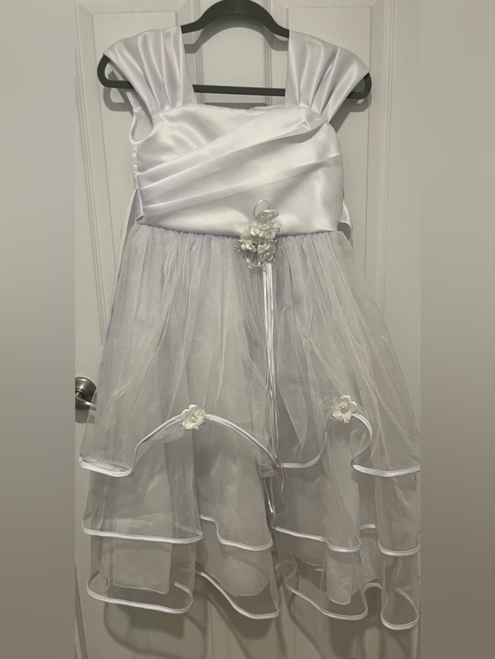 White Satin & Tulle Flower Girl Dress